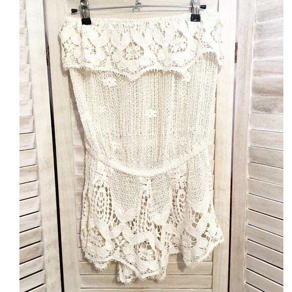 Eberjey Sun Warrior Cream Cotton Crochet Romper Cover Up M - Picture 4 of 7